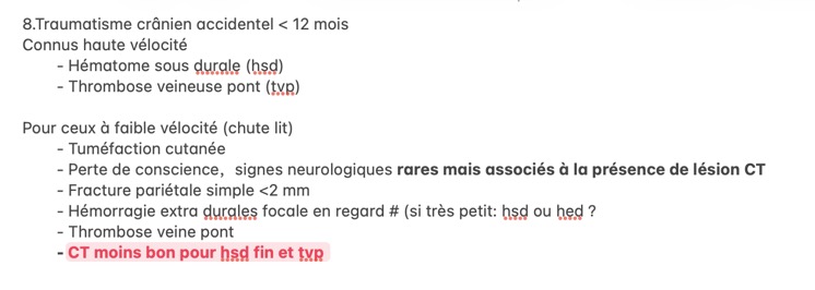 Traumatisme crânien accidentel &#60; 12 mois