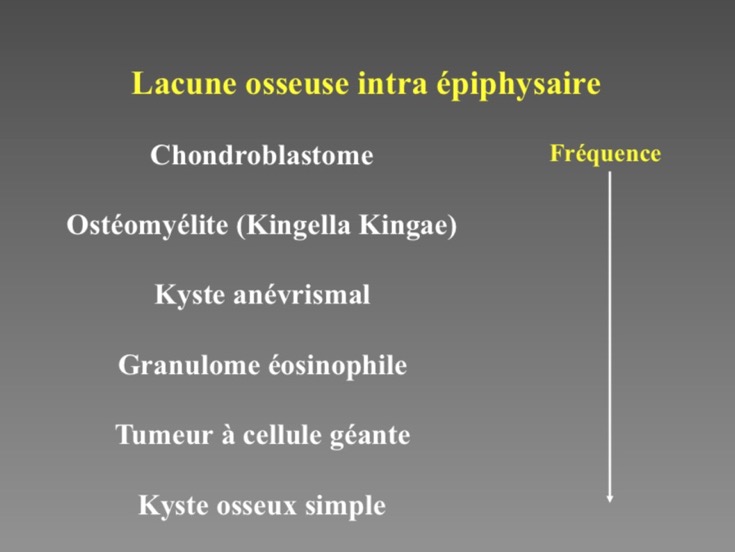 Lacune osseuse intra épiphysaire